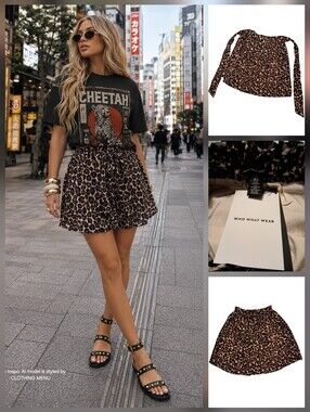 WHO WHAT WEAR Leopard Print Mini Skirt with Self-Tie Waistband - Size: XS